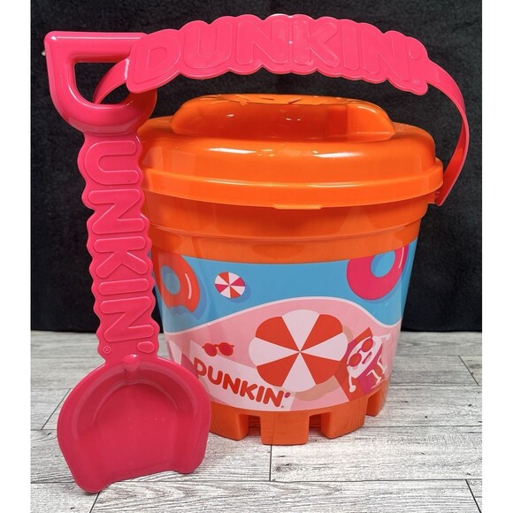 DUNKIN’ Limited Edition Summer Sand Bucket With Shovel And Lid 2025 Orange/Pink - Picture 4 of 8